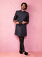 Men's Navy Blue Silk Blend Indowestern And Pant Set